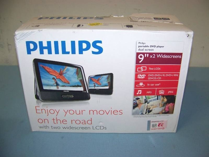 Philips, 9", Dual LCD Widescreen, Portable DVD Player in Original Box