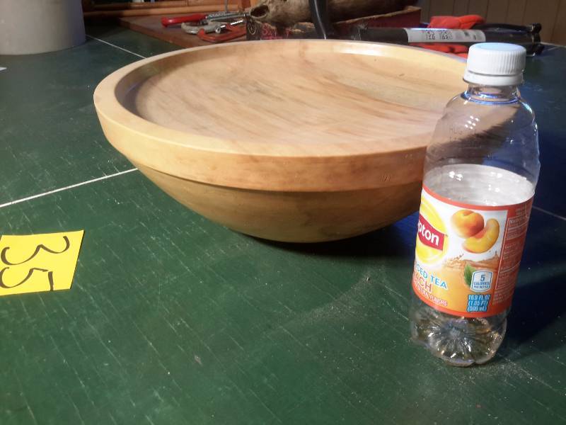lot 35 image: Beautiful turned wood bowl shaped staging piece.
