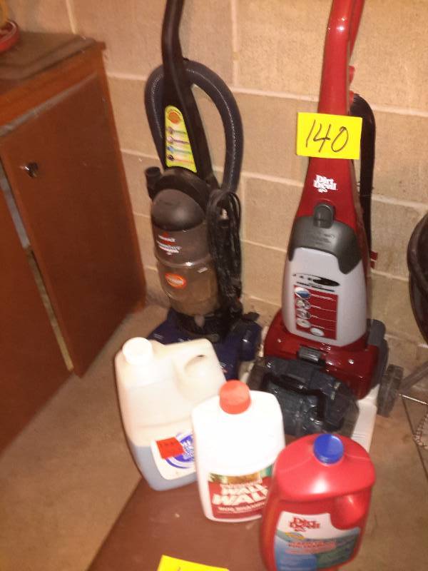 lot 140 image: Dirt Devil floor scrubber and other Vacuum as pictured.. Floor scrubbing liquid as pictured included