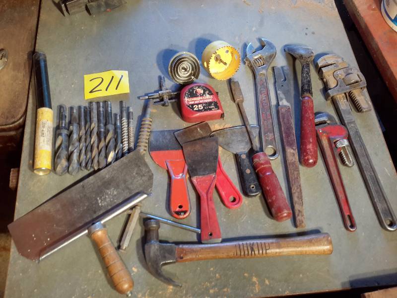 lot 211 image: Misc. Drill bits and tools as shown..