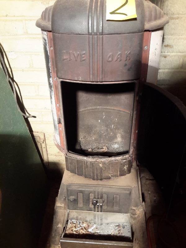 lot 2 image: Large Wood Stove with White Enamel Sides