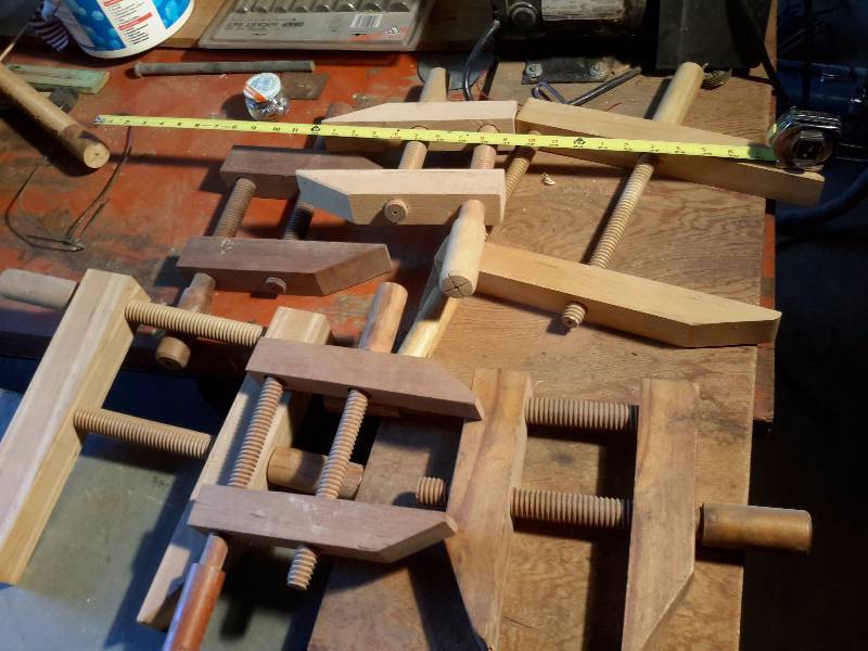 lot 249 image: 6 ALL WOOD Wood Hand Screw Clamps