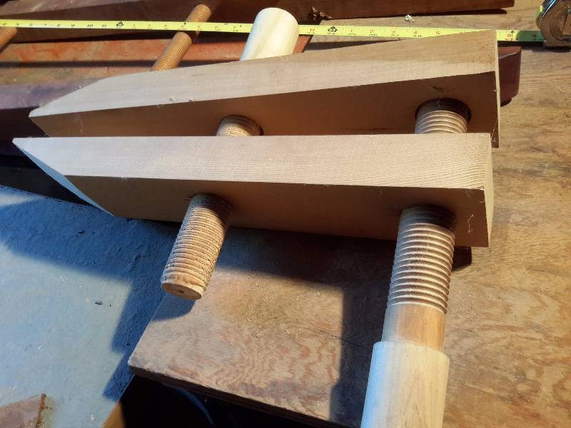 lot 252 image: 2 VERY LARGE All Wood, Wood Hand Screw Clamps