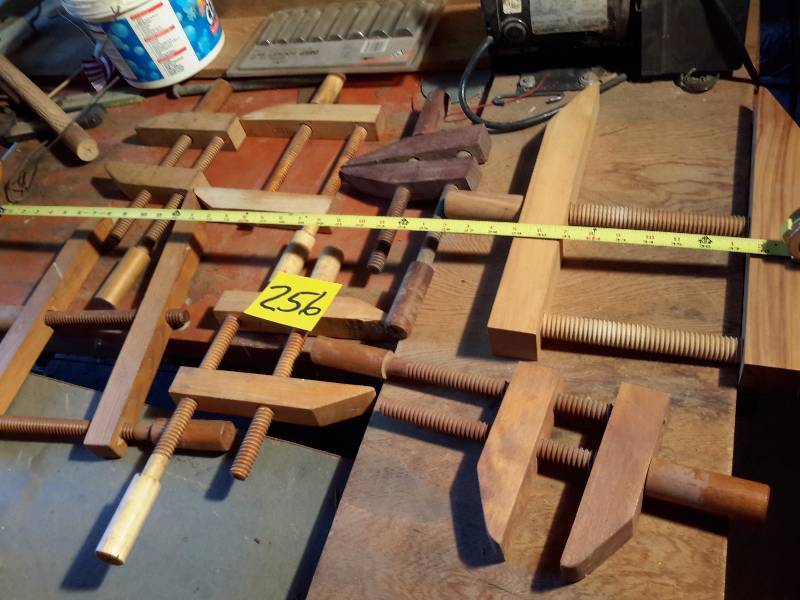 lot 256 image: 7, All Wood, Wood Hand Screw Clamps