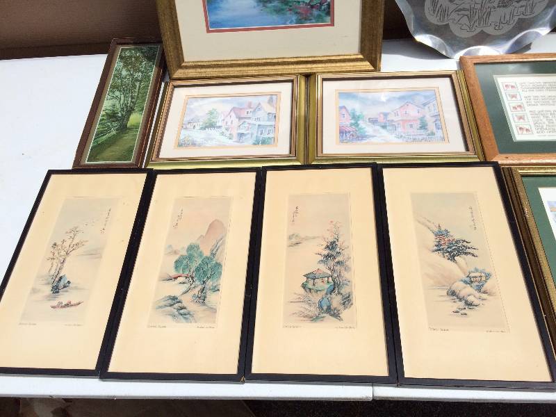 lot 12 image: Miscellaneous Lot Of Antique  Vintage Paintings & Prints Including Japanese Four Seasons Wall Art - Very Nice Condition