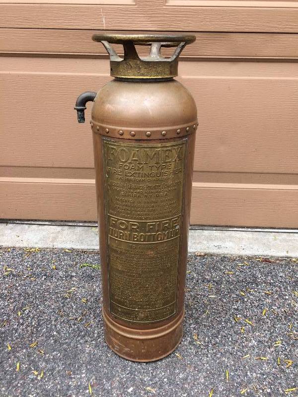 lot 51 image: Vintage 1920s Copper Fire Extinguisher Foamex American LaFrance Elmira New York  GREAT Steampunk Industrial CHIC Display Piece