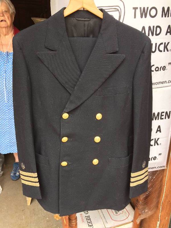 lot 48 image: Highly Collectible 1940s Coast Guard Uniform Owned By Beverlys Husbands Uncle Who Was An Engineer That Traveled All Over The World Fits A Small Man Perfect Condition Plus A Little Cat Hair That Needs To Be Brushed Away