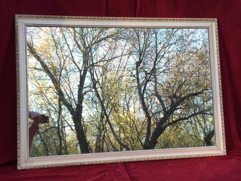 lot 61 image: EXQUISITE VERY LARGE 42x36 1930S MIRROR THE FRAMES WERE CUSTOM MADE IN ITALY FOR THE EDINA ESTATE OWNER - THIS IS AN EXTREMELY HEAVY MIRROR - MORE HISTORY CAN BE SHARED WITH THE PERSON WHO PURCHASE IT