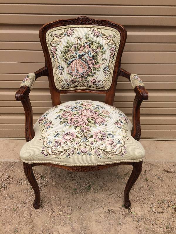 1930's French Louis XV Style Wood and Tapestry Chairs - a Pair