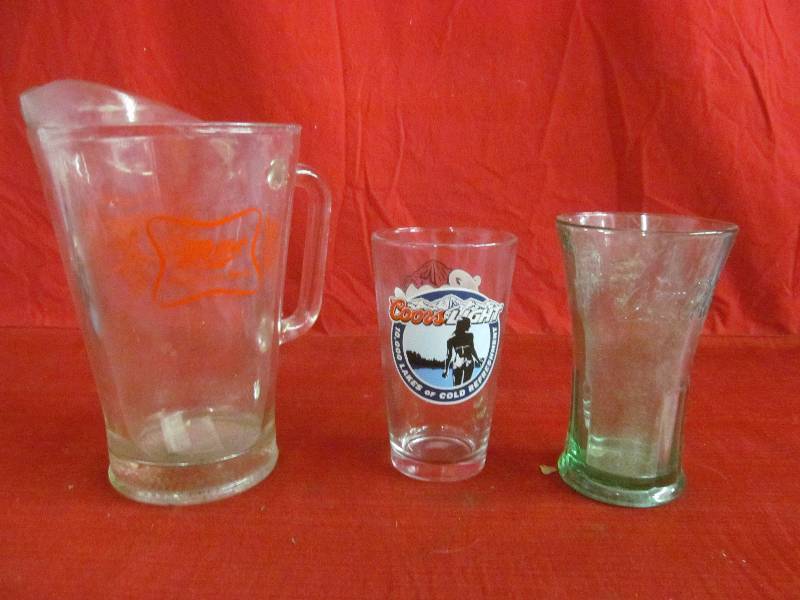Miller Beer Pitcher, Coors Light Glass, Coke Glass