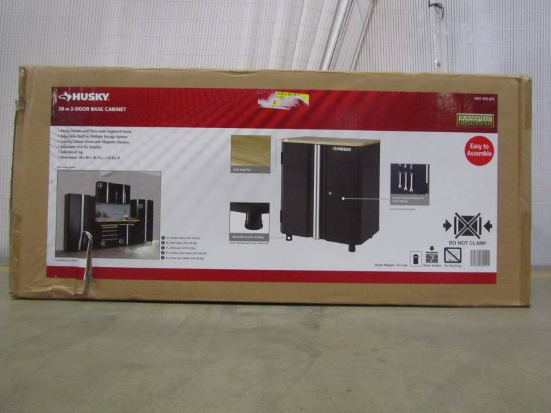 lot 72 image: Husky 32 in. H x 28 in. W x 18 in. D 2 Door Steel Garage Base Cabinet