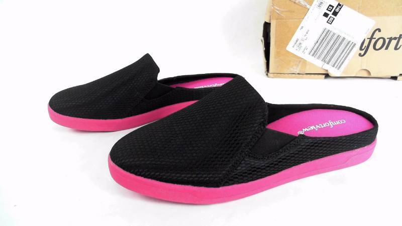 lot 36 image: Womens Comfort View Slip-On Shoes - Black & Pink - Size 10 WW