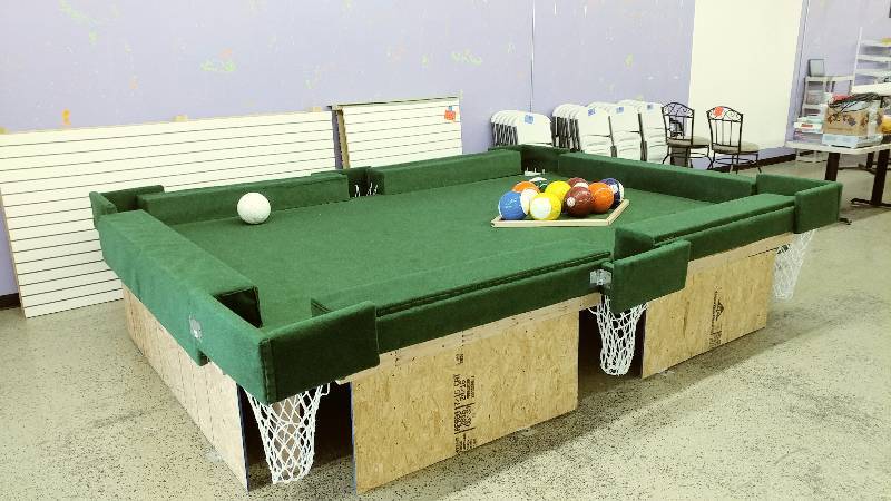 lot 10 image: SoccerPool Table with Soccer Billiard Balls (dimensions added)