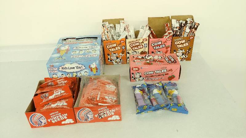 lot 90 image: Lot of Cow Tails, Pumpkin Seeds, and other Candy
