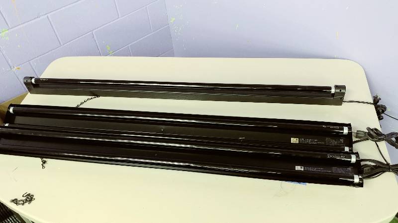 lot 134 image: 2 Shop Lights and Another Light with Black light Bulbs