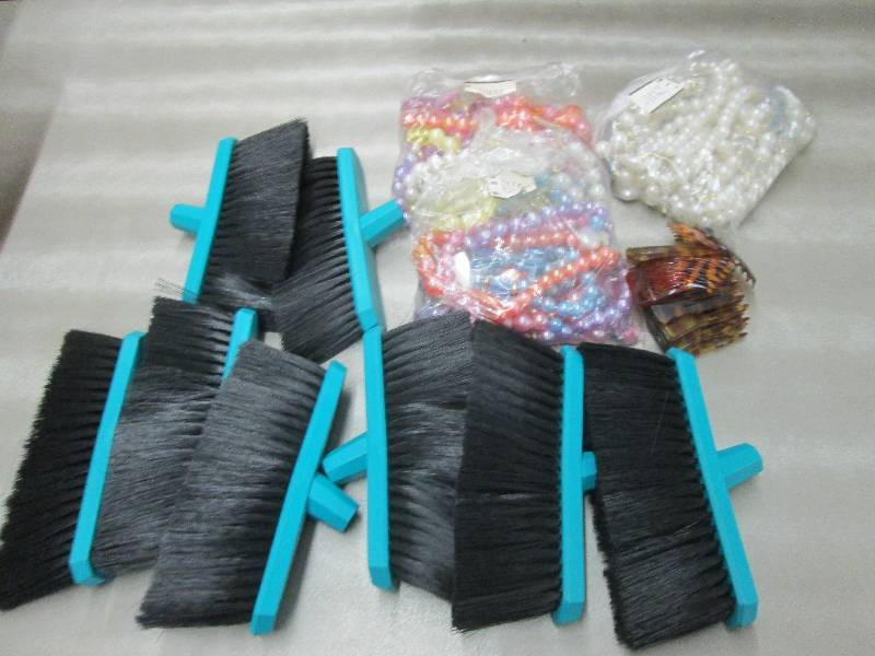 lot 93 image: 9 Soft Broom Heads, 3 Bags of Neckl...