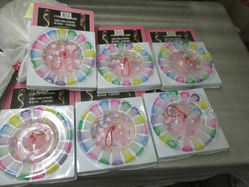 lot 203 image: Lot of 6 Colored Glass Windchimes...