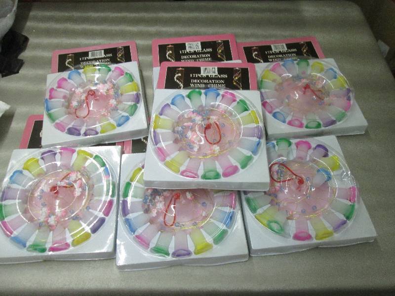 lot 205 image: Lot of 7 Colored Glass Windchimes...