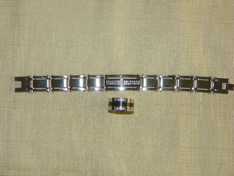 Stainless Steel Mens CZ Bracelet & Ring Set 9, MSRP $69.99