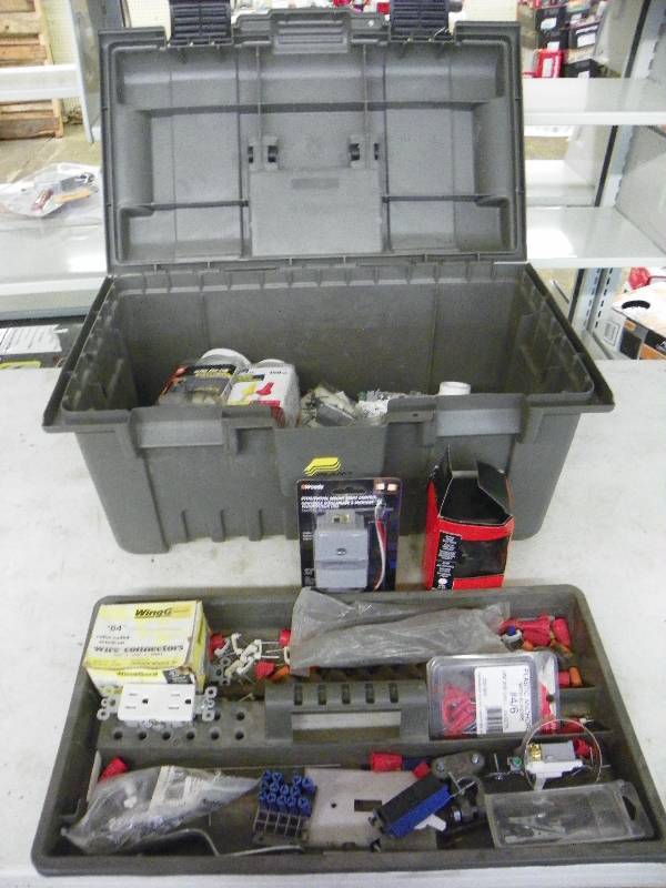 lot 165 image: PLANO TOOL BOX WITH ELECTRICAL PARTS