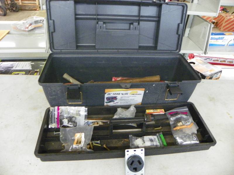 lot 166 image: PLANO TOOL BOX WITH CONTENTS, TOOLS AND MISC