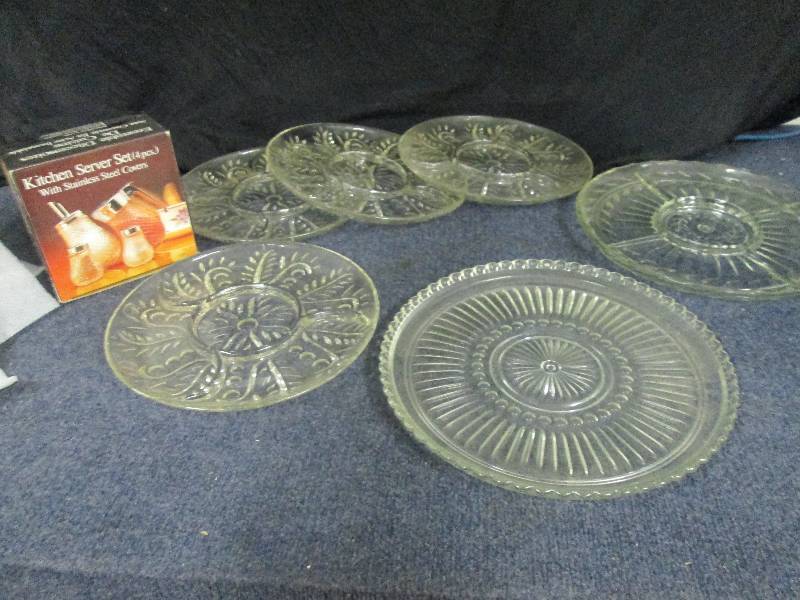 lot 30 image: 5 CutGlass Serving Trays and Kitche...