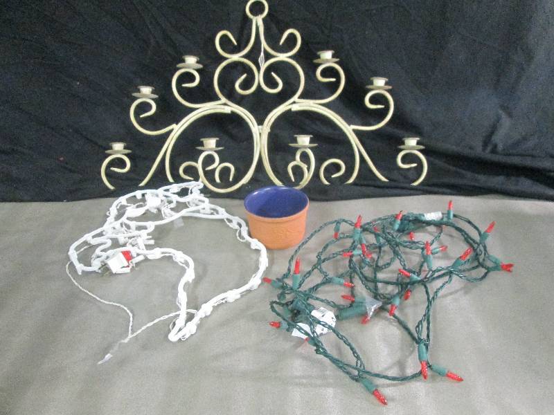 lot 42 image: White Metal Candlelabra, Pottery Pi...