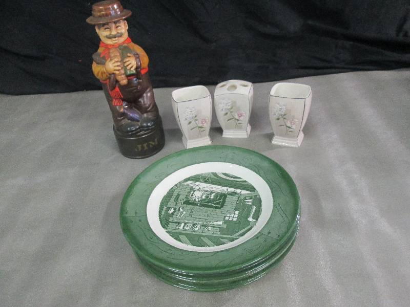 lot 43 image: 7 Green Homestead Plates, Decanter ...