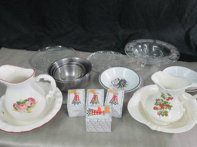 lot 78 image: 2 Pitcher & Bowl Sets, Stainless Mi...