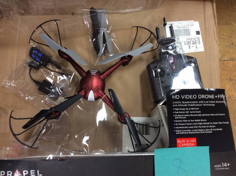 lot 8 image: Propel HD Video Drone - 2.4 GHz Quadrocopter - Red (Model PL-1517)