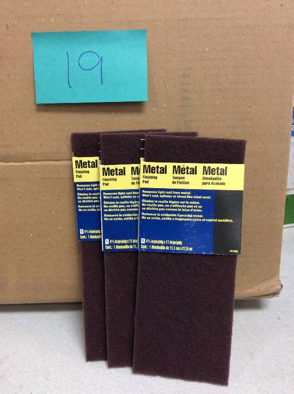 lot 19 image: Set of 3 3M 4-38 in. x 11 in. Coarse Grit Metal Hand Finishing Pad-7414NA