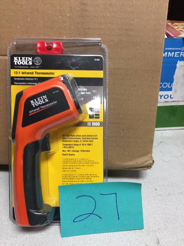 lot 27 image: Klein Tools 121 Infrared Digital Thermometer open box never used