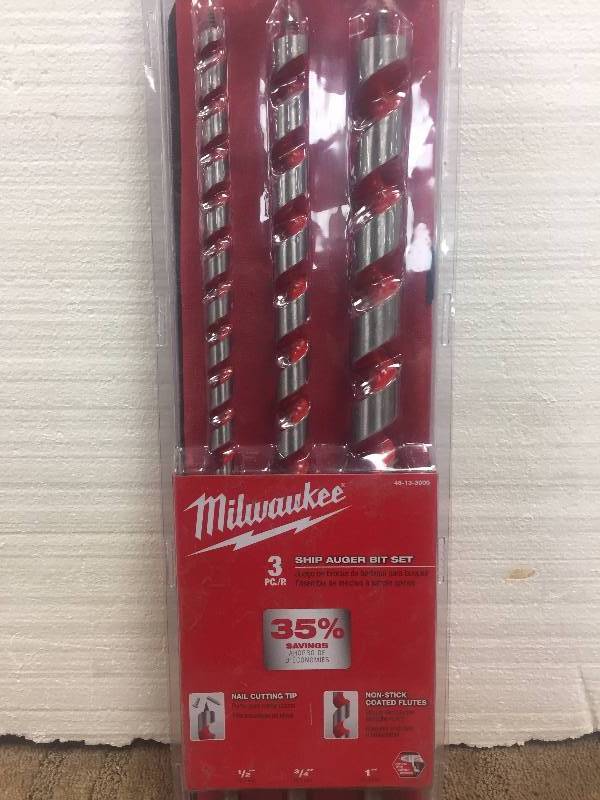 lot 37 image: Milwaukee 48133000 3 pc. Ship Auger Bit Set