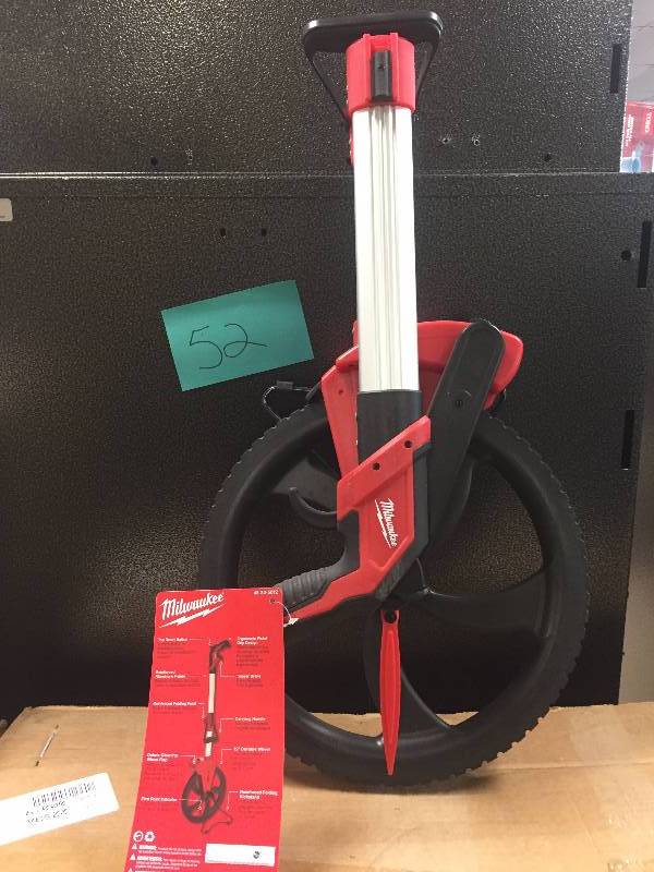 lot 52 image: Milwaukee 12 in. Aluminum Measuring Wheel Model#  48-22-5012 open box never used