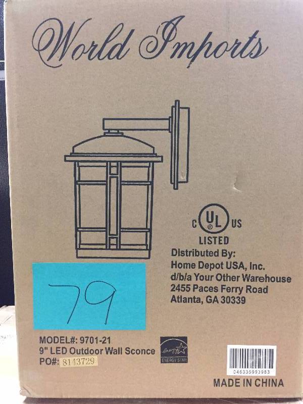 lot 79 image: World Imports 9 in. Burnished Bronze Outdoor LED Wall Sconce with White Opal Glass New