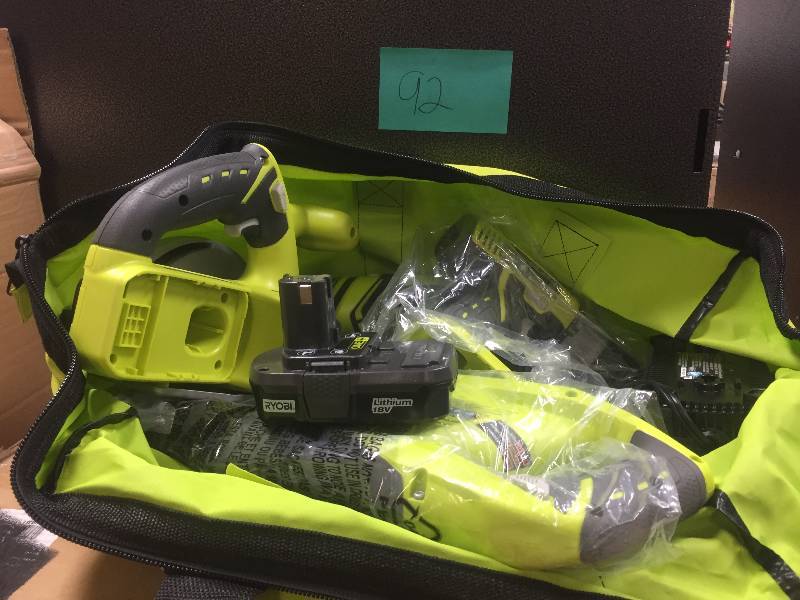 lot 92 image: Ryobi ONE 18-Volt Lithium-Ion Cordless Super Combo Kit (4-Piece) open box never used one baterry and charger