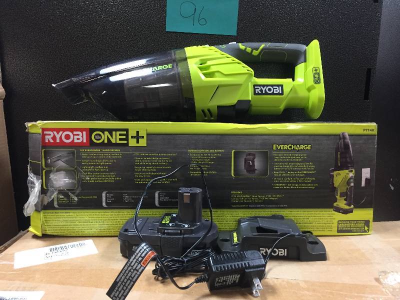 lot 96 image: Ryobi ONE EVERCHARGE Hand Vacuum Kit-P714K open box  Kit