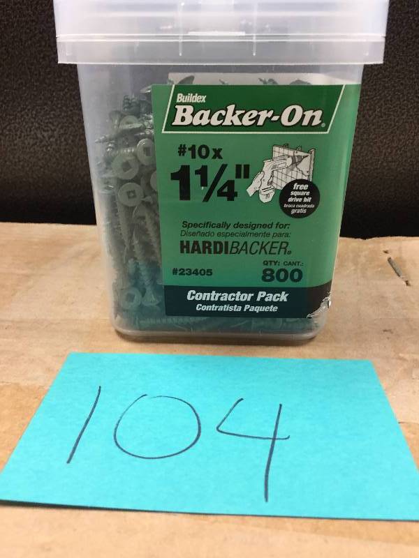 lot 104 image: Backer-On Zinc-Plated Steel Flat-Head Square Cement Board Screws