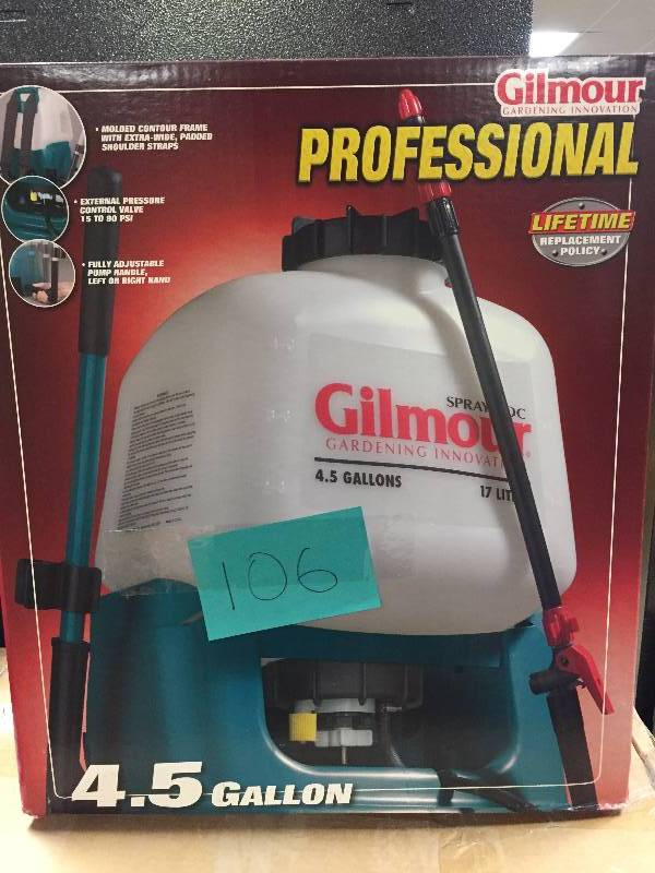lot 106 image: Gilmour Back Pack Sprayer BP4 TealWhite open box