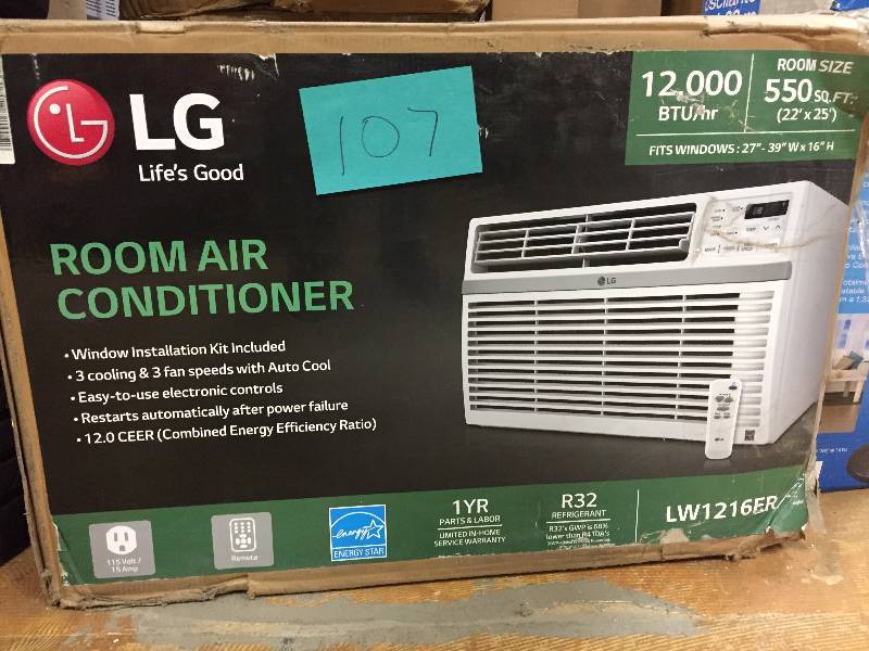 lot 107 image: LG Electronics 12,000 BTU 115-Volt Window Air Conditioner with Remote and ENERGY STAR open box never used