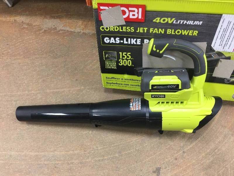 lot 113 image: Ryobi 155 MPH 300 CFM 40-Volt Lithium-Ion Cordless Jet Fan Leaf Blower - Battery  are include only in working conditions