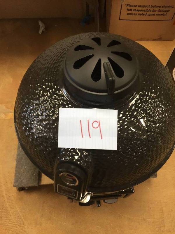 lot 119 image: Vision Grills Kamado Pro Ceramic Charcoal Grill with Grill Cover Model#  S-4C1D1 open box never used