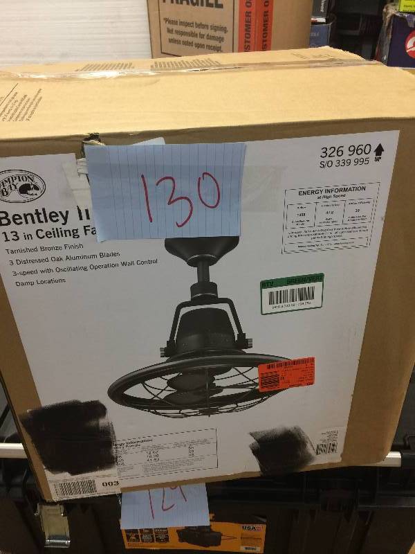 lot 130 image: Home Decorators Collection Bentley II 18 in. Outdoor Tarnished Bronze Oscillating Ceiling Fan with Wall Control Model#  AL14-TB
