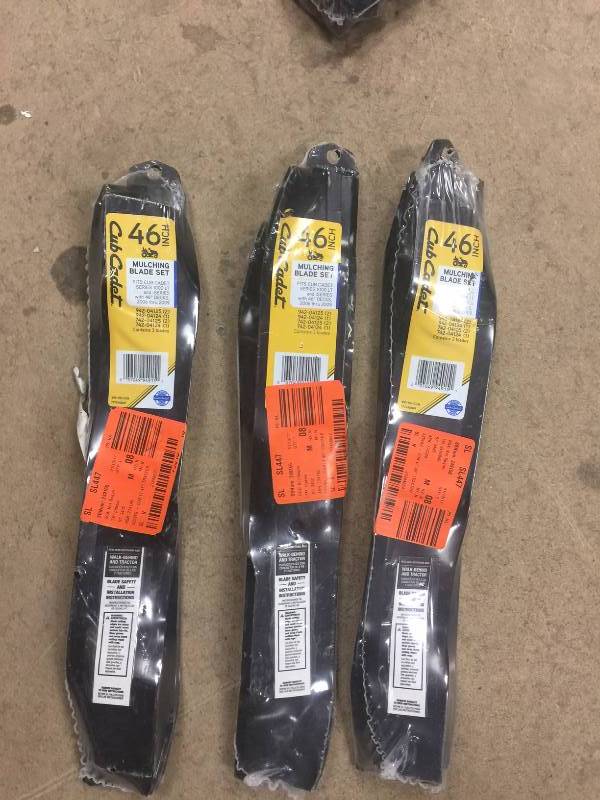 lot 136 image: Set of 3 New Cub Cadet 46 in. Lawn Tractor Blade Set for Lawn Tractors with 46 in. Decks