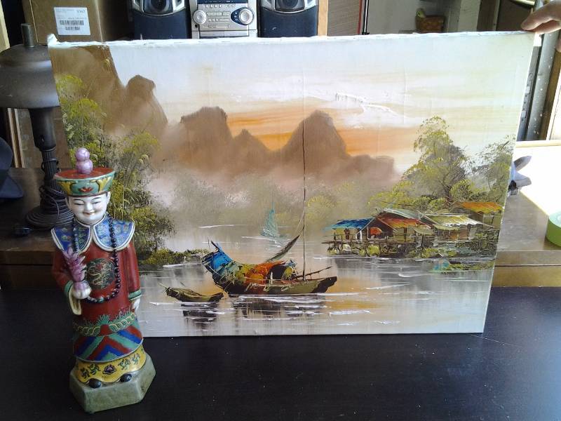 Original Oil Painting 24x18 With Asian Statue