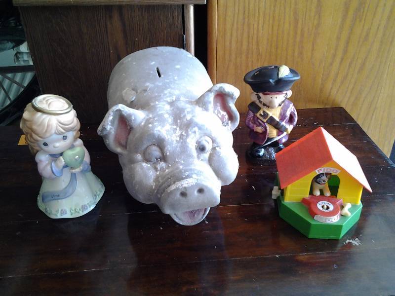 4-Coin Banks 1-Mechanical, Large Pig, Chalkware, A.N. Brooks