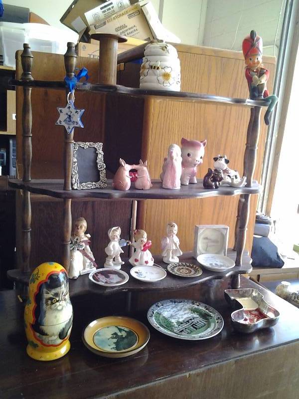 Vintage 3 Tier Cup & Saucer Shelf 24x24, Include All Knick-Knacks, Mini Plates & Misc