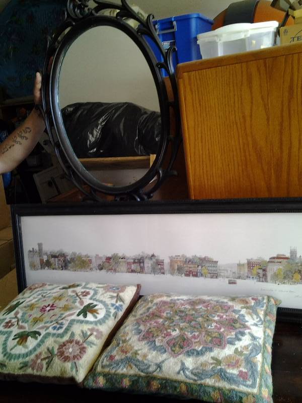 Signed & Numbered Print by Leonard Weber, Troy N.Y., 43x13, Large Mirror, 2-Decorative Pillows