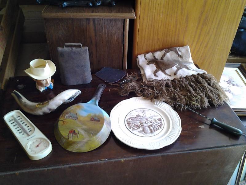 Cowbell, Real Horn, Roy Rogers Mug, Horse Scarf, Plate