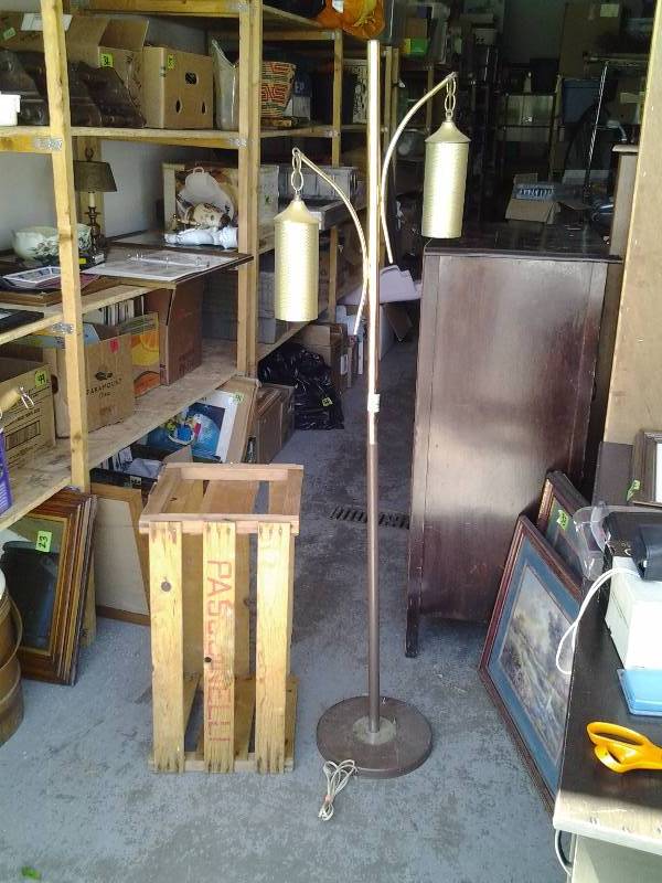 Vintage Standing Floor Lamp & Wood Crate